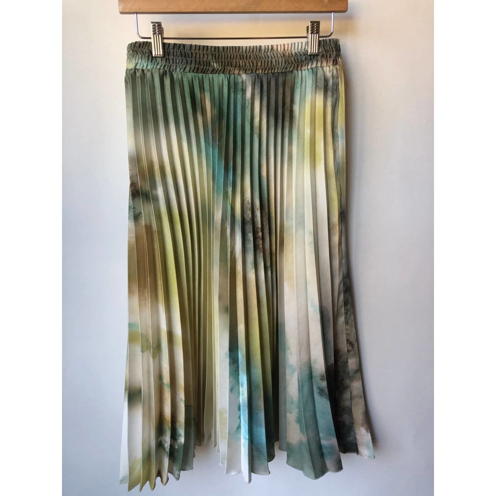 Zara Pleated Midi Skirt in Green, Olive, Cream “sea glass”